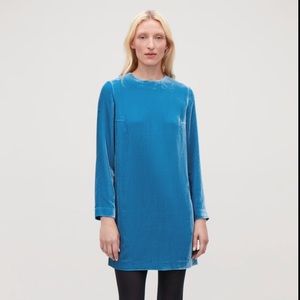 Cos Lught Blue Velvet Silk Blend Dress | Size 8